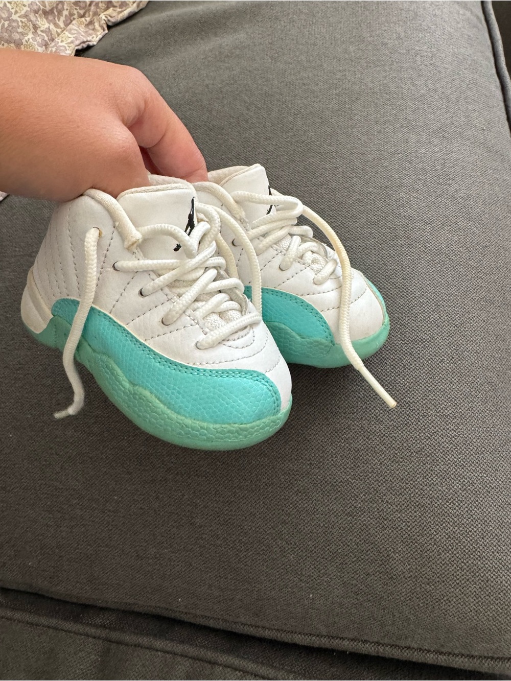 Jordan-Style infant White and Teal Basketball Shoes